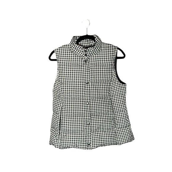 J Jill Puffer‎ Vest Petite S Black White Check Snap Up Zip Pockets 80% Down Fill - Picture 1 of 13